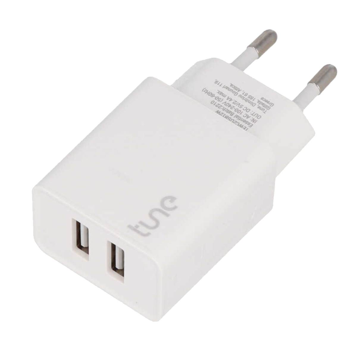Tune Essential Φορτιστής (2xUSB) 12W Λευκός