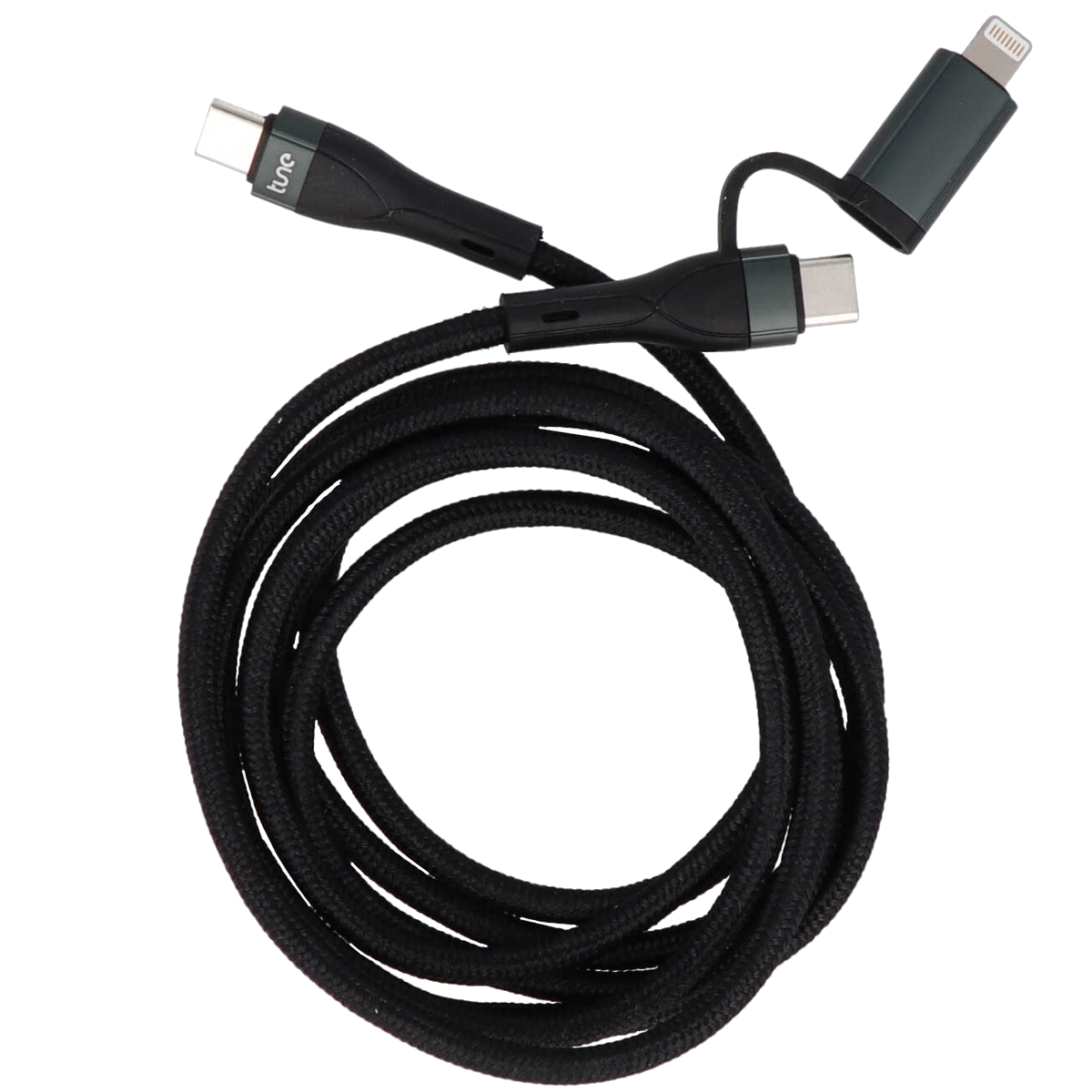Tune TechFlex Type-C to Type-C and Lightning Braided Καλώδιο 1.5m Μαύρο