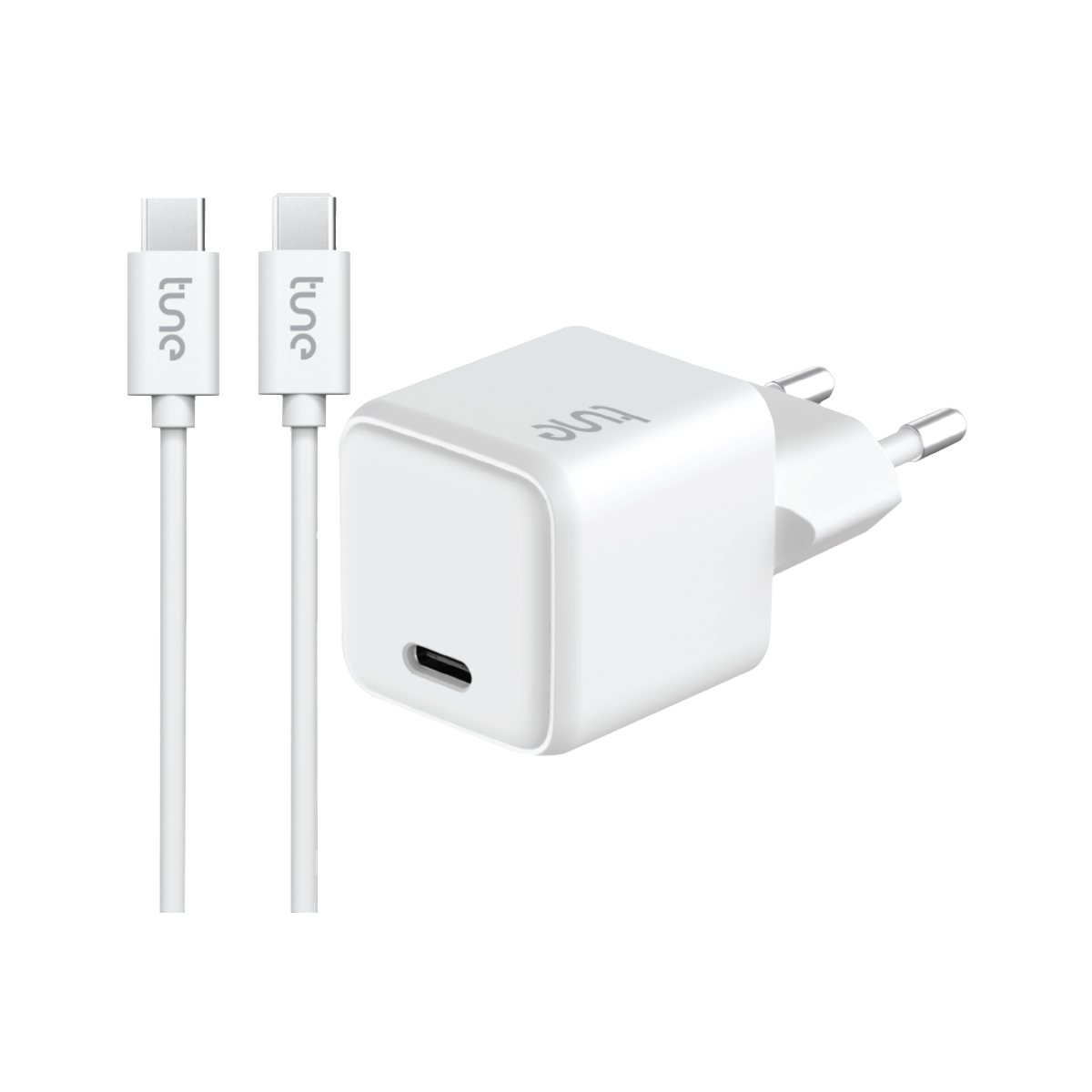 Tune Turbo Power Delivery Φορτιστής 20W με USB-C to USB-C Καλώδιο 1.5m Λευκό